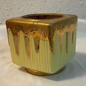 Vintage Yellow Ceramic Pottery Planter Flower Pot 4" Tall Unmarked Gold drip